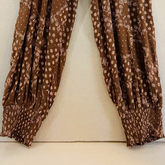 Easel 3x Jogger Style Pants Brown & Taupe Bandana Print Casual, Comfy, Boho - Picture 4 of 9